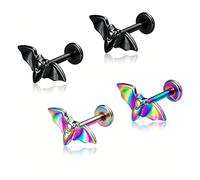ONLYJUMP 2pairs Bat Stud Earring for Women Surgical Steel Flat back Stud Minimalist Bat Cute Animal Internally Threaded Helix Earrings Halloween Jewelry Gift, M, Acrylic, No Gemstone