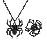 ONLYJUMP 2pcs Spider Necklaces Finger Rings Set for Women Man Gothic Punk Spider Pendant Necklace Adjustable Open Rings Unique Trendy Halloween Jewelry Gift, M, Alloy Steel, No Gemstone