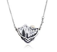 ONLYJUMP 3D Mountain Range Necklace for Women Unique Antique Silver Wandering River Mountain Valley Sunset Forest Tree Pendant Necklace Nature Jewelry Gift for Nature Lovers and Climbers, Zinc, unknow
