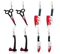 ONLYJUMP 4 Pairs Bloody Knife Earrings Halloween Dangle Earrings for Women Girls Punk Unique Gothic Earrings Funny Kitchen Knife Dagger Scissors Sword Earrings, Resin, unknow