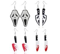 ONLYJUMP 6 Pairs Handmade Halloween Earrings Gothic Earrings Vintage Punk Dangle Earring Creative Funny Acrylic Sword Knife Scissors Axe Earring for Women Men Cosplay Party Jewelry, Acrylic, No