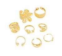 ONLYJUMP 6 pcs Gold Seashell Rings for Women Stylish Golden Adjustable Ring Summer Beach Ocean Starfish Rings Open Rings Adjustable Beach Jewelry Summer Sea Beachy Vacation Gifts, Adjustable, Metal