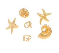 ONLYJUMP 6 pcs Gold Seashell Rings for Women Stylish Golden Adjustable Ring Summer Beach Ocean Starfish Rings Open Rings Adjustable Beach Jewelry Summer Sea Beachy Vacation Gifts, Adjustable, Metal