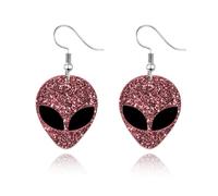 ONLYJUMP Alien Earrings for Women Cute Funny Cartoon Green Alien Head Dangle Earrings Acrylic Green Novelty Statement Spaceman Alien Earrings Punk Halloween Jewelry , Zinc, No Gemstone