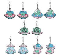 ONLYJUMP Alien UFO Dangle Earrings, 5 Pairs Space Theme Statement Earrings, Cute Cartoon Design, Women's Fashion Jewelry, L, Alloy Steel, No Gemstone