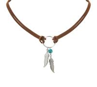 ONLYJUMP Boho Turquoise Leather Choker Necklace for Women Bohemian Handmade Leaf Layered Black Brown Suede Western Cowlady Necklace Western Country Party Jewelry Gifts, L, Alloy Steel, Cubic Zirconia