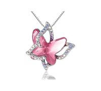 ONLYJUMP Butterfly Birthstone Crystal Necklace for Women Dainty Butterfly Necklace Sweet Butterfly Pendant Necklaces Colorful TrendyFashion Crystal Jewelry Gifts, Zinc, Crystal