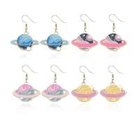 ONLYJUMP Celestial Space Dangle Earring Set for Women Cute Planet Moon Star Planet Shaped Drop Earring Funny Lightweight Personalized Planet Saturn Blue Tone Jewelry Set Gift, Metal, No Gemstone
