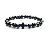 ONLYJUMP Cross Bead Bracelet For Men Women 8MM Tiger Eye Natural Stone Stretch Adjustable Black Crystal Beaded Bracelet Punk Hallween Gifts, One size, 18k Gold Plated Titanium Steel, no gemstone