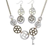 ONLYJUMP Gear Steampunk Earrings Necklace Set for Women Men Handmade Vintage Punk Clockwork Dangle Drop Earrings Antique Necklace Halloween Party Jelwery Gifts, M, Alloy Steel, No Gemstone