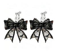 ONLYJUMP Gothic Bow Clip on Earrings for Women Vintage Ghost Bat Pumpkin Dangle Drop Clip Earrings Punk Style Acrylic Dark Vampire Earrings Victoria Funny Halloween Party Jewelry, M, Acrylic, No
