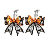 ONLYJUMP Gothic Bow Clip on Earrings for Women Vintage Ghost Bat Pumpkin Dangle Drop Clip Earrings Punk Style Acrylic Dark Vampire Earrings Victoria Funny Halloween Party Jewelry, M, Acrylic, No