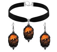 ONLYJUMP Gothic Halloween Crow Earrings Necklace Set for Women Goth Raven Cameo Earrings Halloween Vintage Raven Black Velvet Choker Necklace Punk Style Victoria Mystic Crow Jewelry Gift, L, Alloy