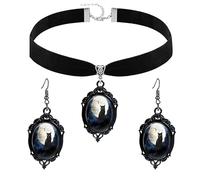ONLYJUMP Gothic Halloween Earrings and Necklace Set Gothic Halloween Black Cat Earrings black Velvet Choker Necklaces Goth Pumpkin Earring Vintage Jewelry Gift, L, Alloy Steel, Cubic Zirconia