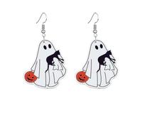 ONLYJUMP Halloween Ghost Earring for Women Unique Black Cat Pumpkin Coffin Earring Funny Cartoon Cow Ghost Earrings Lightweight Trendy Pumpkin Skeleton Earrings Halloween Theme Party Gifts, L, Acrylic