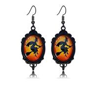 ONLYJUMP Halloween Gothic Rose Black Cat Ghost Earrings for Women Vintage Crystal Glass Bat Witch Crow Earring Goth Mystic Victorian Earring Punk Style Halloween Cameo Jewelry Gift, L, Alloy Steel, No