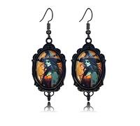 ONLYJUMP Halloween Gothic Rose Black Cat Ghost Earrings for Women Vintage Crystal Glass Bat Witch Crow Earring Goth Mystic Victorian Earring Punk Style Halloween Cameo Jewelry Gift, L, Alloy Steel, No