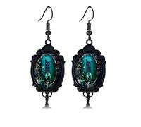 ONLYJUMP Halloween Gothic Rose Black Cat Ghost Earrings for Women Vintage Crystal Glass Bat Witch Crow Earring Goth Mystic Victorian Earring Punk Style Halloween Cameo Jewelry Gift, L, Alloy Steel, No