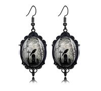 ONLYJUMP Halloween Gothic Rose Black Cat Ghost Earrings for Women Vintage Crystal Glass Bat Witch Crow Earring Goth Mystic Victorian Earring Punk Style Halloween Cameo Jewelry Gift, L, Alloy Steel, No