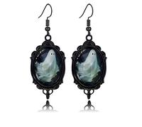 ONLYJUMP Halloween Gothic Rose Black Cat Ghost Earrings for Women Vintage Crystal Glass Bat Witch Crow Earring Goth Mystic Victorian Earring Punk Style Halloween Cameo Jewelry Gift, L, Alloy Steel, No