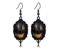 ONLYJUMP Halloween Gothic Rose Black Cat Ghost Earrings for Women Vintage Crystal Glass Bat Witch Crow Earring Goth Mystic Victorian Earring Punk Style Halloween Cameo Jewelry Gift, L, Alloy Steel, No