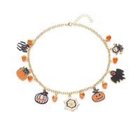 ONLYJUMP Halloween Necklace for Women Charm Necklace Pumpkin Ghost Bats Cat Spider Web Witch Castle Eyeball Pendant Choker Necklace Holiday Cosplay Party Costume Jewelry Gift, M, Metal, No Gemstone