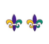 ONLYJUMP Mardi Gras Stud Earrings For Women Wooden MARDI GRAS Earrings Fleur De Lis Earrings Carnival Theme Mask Rainbow Coffee Hat Earrings Carnival Parade Holiday Earrings Gifts, L, Alloy Steel, No