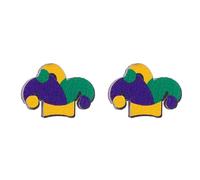 ONLYJUMP Mardi Gras Stud Earrings For Women Wooden MARDI GRAS Earrings Fleur De Lis Earrings Carnival Theme Mask Rainbow Coffee Hat Earrings Carnival Parade Holiday Earrings Gifts, L, Alloy Steel, No