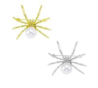 ONLYJUMP Spider Brooch Pin Set, 2 Pack Gothic Punk Style with Faux Pearl, Gold and Silver, L, Alloy Steel, cubic zirconia