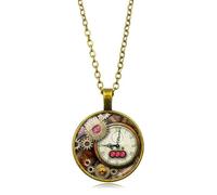 ONLYJUMP Steampunk Gear glass Pendant Necklace for Men Women Punk Vintage Gothic Antique Clockwork Steam Gear Chain Necklaces Sweater Steam Gears Jewelry Gift, L, Alloy Steel, Cubic Zirconia
