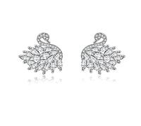 ONLYJUMP Swan Stud Earring for Women Dainty Crystal Swan Stud Earrings Black and White Swan Bird Earrings 3D Cubic Zirconia Cluster Animal Stud Earrings Jewelry Gifts, L, Alloy Steel, No Gemstone