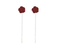 ONLYJUMP Unique Chic Long Tassel Chain Red Purple Rose Flower Dangle Drop Stud Earrings Boho Red Rose Earrings Rose Red Jewelry Red Flower Earrings Statement Jewelry Gifts, Acrylic, unkown