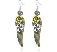 ONLYJUMP Vintage Steam Gear Earrings for Women Personalized Retro Antique Bronze Steampunk Gear Pendant Dangle Drop Earrings Jewelry (Wing)