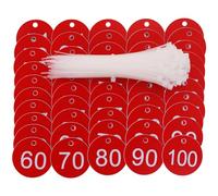 ONLYKXY 1-100 Number Tags Plastic Numbered Marking Identification Hang Tags Luggage Labels ID Tag with Rings for Organized Coded Key Box Cabinet Plant Coding Tag (Red)