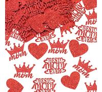 ONLYKXY 200Pcs Glitter Mother's Day Confetti Decor BEST MOM Confetti Heart Shape Petals Confetti Table Decoration Confetti for Mother's Day Scatter Confetti (Red)