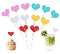 ONLYKXY 20pcs Glitter Heart Cake Cupcake Toppers Toothpick Flag Cute Food Appetizer Decor Funny Stick Picks DIY Marker Tag Sign for Theme Party Bride Shower Birthday Wedding (Multi Color)
