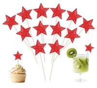 ONLYKXY 30pcs Glitter Star Cake Cupcake Toppers Toothpick Flag Cute Food Appetizer Decor Funny Stick Picks DIY Marker Tag Sign for Theme Party Bride Shower Birthday Wedding (Red)
