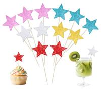 ONLYKXY 30pcs Glitter Star Cake Cupcake Toppers Toothpick Flag Cute Food Appetizer Decor Funny Stick Picks DIY Marker Tag Sign for Theme Party Bride Shower Birthday Wedding (Mixed-color)