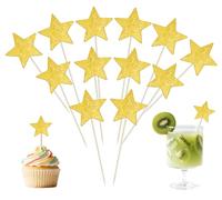 ONLYKXY 30pcs Glitter Star Cake Cupcake Toppers Toothpick Flag Cute Food Appetizer Decor Funny Stick Picks DIY Marker Tag Sign for Theme Party Bride Shower Birthday Wedding (Gold)