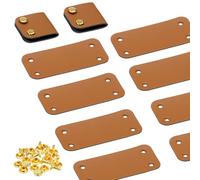 ONLYKXY Brown PU Leather Handmade Tag with Rivet Button for Knits,Rectangle Universal Blank Label Cute Repair Patch Soft Crochet Tape with Holes for DIY Clothing,Sewing Stamping,Keychain (10)