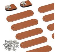 ONLYKXY Brown Small PU Leather Handmade Tag with Silver Star Shape Rivet Button for Knits Decor,Universal Blank Label Cute Repair Patch Soft Crochet Tape with Holes for Clothing,Sewing Stamping (10)