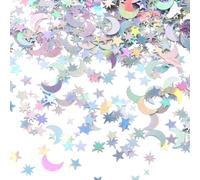 ONLYKXY Moon Star Table Confetti Decor Glitter Confetti Table Confetti Moon Star Decoration for Birthday Wedding Foil Theme Thanks Giving Party Valentine's Day Scatter Bless Confetti (Silver)