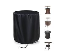 Onlyme Patio Cool Bar Cover Round - Wicker Ice Bucket Cocktail Coffee Table Cover for 7.5 Gallon Beer and Wine Cooler, Hot Tub Side Table, Black (52x58cm）