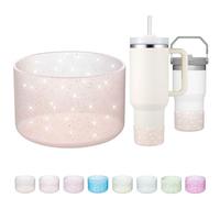 Onlymory Silicone Boot for 30 40 OZ Stanley Cup Accessories, Glitter Boots for Stanley 20OZ 30OZ Tumbler Ice-Flow 16OZ Bottle, Anti-Slip Bling Protector Bottom Cover Sleeve, Clear Rose Quartz Gold