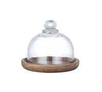 Onlynery Dessert Glass Dome | Clear Glass Dome Cake Stand with Wooden Base | Single Cupcake Stand Glass Cake Pan Cover Food Plate Lid for Cake Dessert Pastries