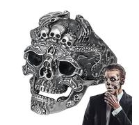 Onlynery Gothic Skull Rings - Gothic Skull Head Rings For Men,Grim Reaper Skeleton Rings For Boys, Skull Head Rings, Gothic Fashion Open Rings, Vintage Scary Skeleton Rings