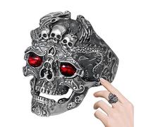 Onlynery Punk Skull Rings,Gothic Fashion Rings - Adjustable Punk Gothic Skull Head Chic Skeleton Open Rings Costume Cosplay Rock Music Pendant Gift