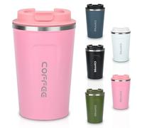ONLYQIQIU 380ml Coffee Cup Travel Mug for Hot & Cold Drinks, Stainless Steel Insulated Double Walled Thermal Mug with Leakproof Lid, Portable & Reusable Coffee Cups for Travel/Office/School (Pink)