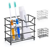 ONLYQIQIU Black Toothbrush Holder for Bathroom Organiser Storage, 5 Slots Ventilated Toothbrush Stand Mould-Proof, Multifunctional Small Toothbrush Caddy Toothpaste Holder Stainless Steel