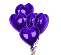 ONLYQIQIU Pack of 5 Purple Heart Balloons, 18 Inches Heart Shape Foil Balloons, Heart Balloons Helium for Valentines Engagement Bridal Shower Graduation Wedding Anniversary Birthday Party Decorations